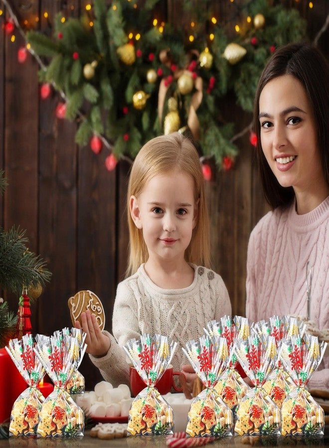 Resholder 100 Counts 28 x 13 cm Xmas Flat Clear Cellophane Treat Bags Block Bottom Storage Bags with 100 Pieces Twist Ties For Christmas Party Favor(Red Green Gold,Snowflake) - Image 4